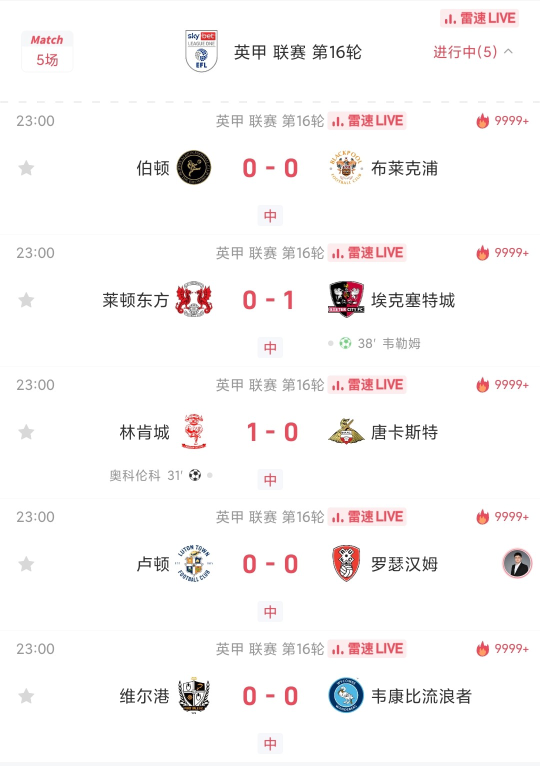 👀五场英甲同开，其中三场半场赛果分0-0，十队合计仅进2球